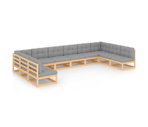 Juego de muebles de jardín 10 pzas y cojines madera maciza pino