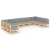 Juego de muebles de jardín 10 pzas y cojines madera maciza pino
