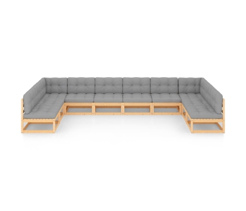 Juego de muebles de jardín 10 pzas y cojines madera maciza pino