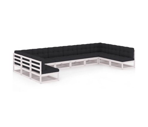 Set de muebles de jardín 10 pzas con cojines madera pino blanco