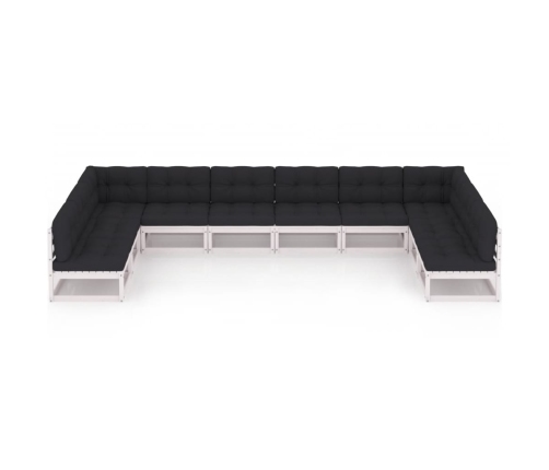 Set de muebles de jardín 10 pzas con cojines madera pino blanco