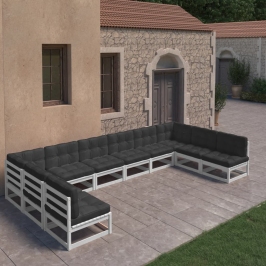 Set de muebles de jardín 10 pzas con cojines madera pino blanco