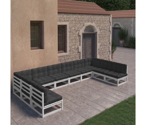 Set de muebles de jardín 10 pzas con cojines madera pino blanco