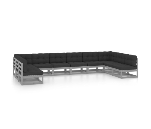 Set de muebles de jardín 10 pzas con cojines madera pino gris