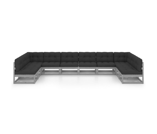 Set de muebles de jardín 10 pzas con cojines madera pino gris