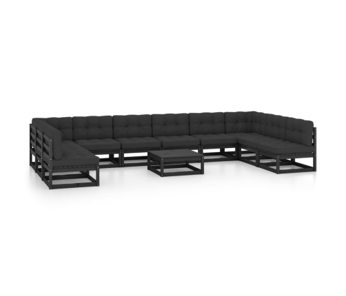 Set de muebles de jardín 11 pzas con cojines madera pino negro