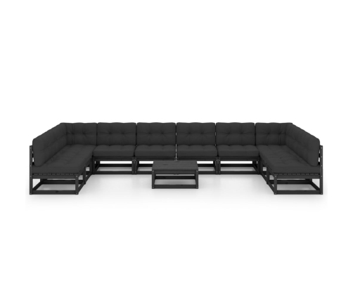 Set de muebles de jardín 11 pzas con cojines madera pino negro