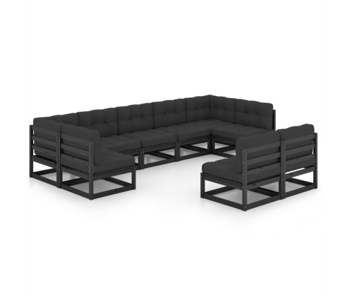 Set de muebles de jardín 9 pzas con cojines madera pino negro