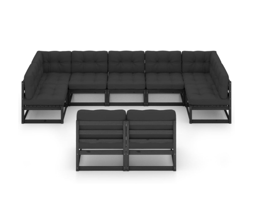 Set de muebles de jardín 9 pzas con cojines madera pino negro