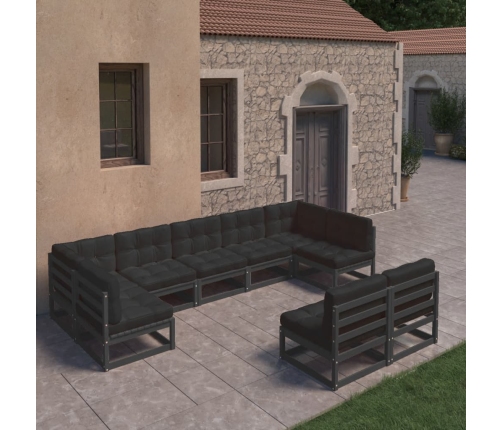 Set de muebles de jardín 9 pzas con cojines madera pino negro
