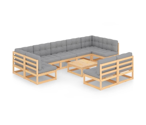 Juego de muebles de jardín 10 pzas y cojines madera maciza pino