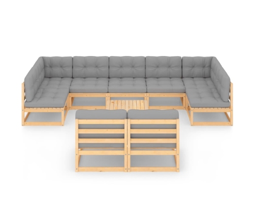 Juego de muebles de jardín 10 pzas y cojines madera maciza pino