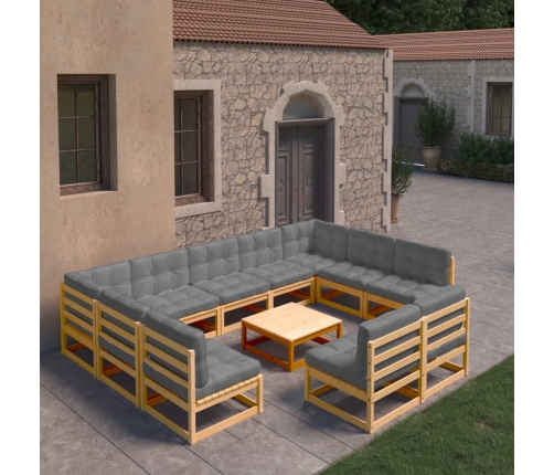Juego de muebles de jardín 10 pzas y cojines madera maciza pino