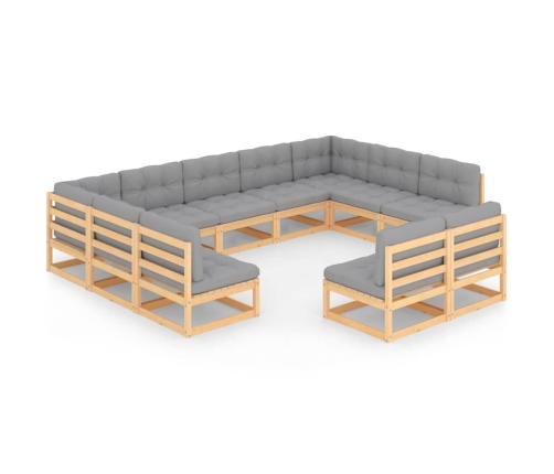 Juego de muebles de jardín 11 pzas y cojines madera maciza pino