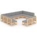 Juego de muebles de jardín 11 pzas y cojines madera maciza pino