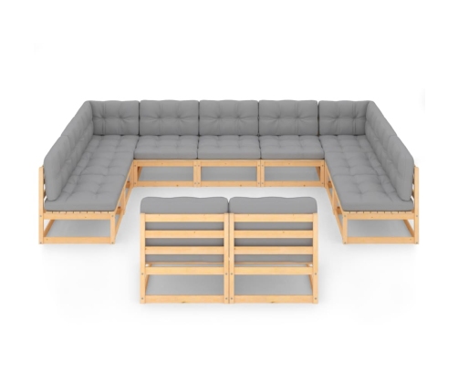 Juego de muebles de jardín 11 pzas y cojines madera maciza pino