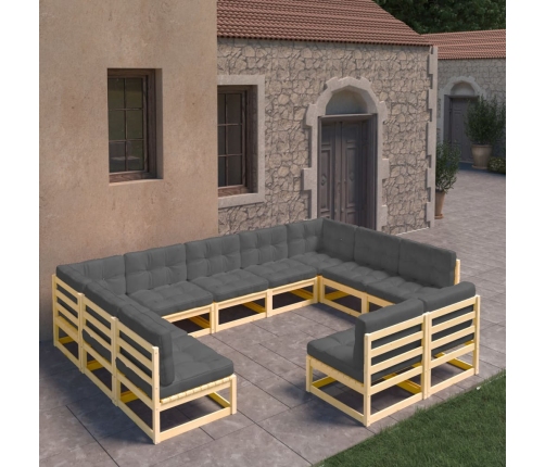 Juego de muebles de jardín 11 pzas y cojines madera maciza pino