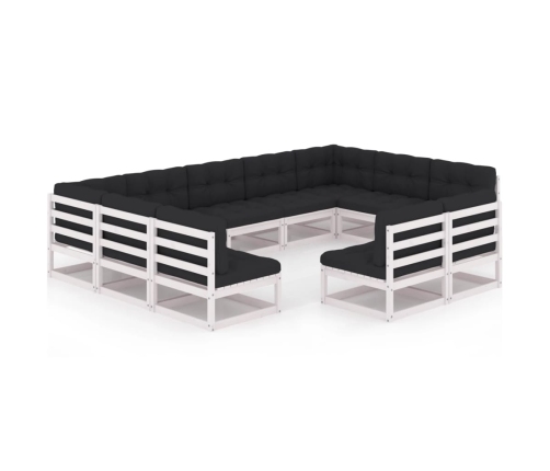 Set de muebles de jardín 11 pzas con cojines madera pino blanco