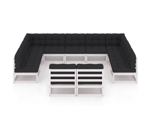 Set de muebles de jardín 11 pzas con cojines madera pino blanco
