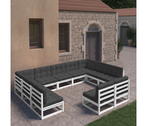 Set de muebles de jardín 11 pzas con cojines madera pino blanco