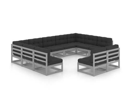 Set de muebles de jardín 11 pzas con cojines madera pino gris