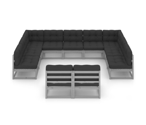 Set de muebles de jardín 11 pzas con cojines madera pino gris