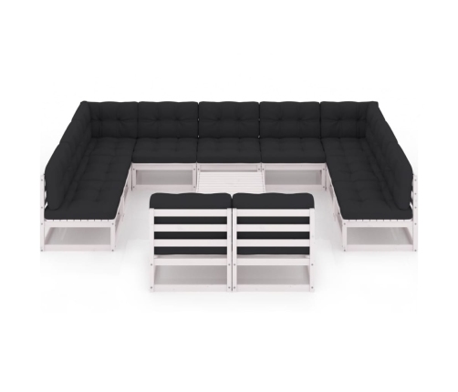 Set de muebles de jardín 12 pzas con cojines madera pino blanco
