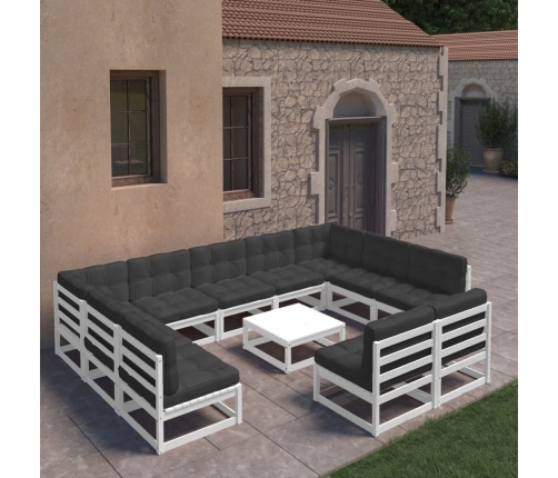 Set de muebles de jardín 12 pzas con cojines madera pino blanco