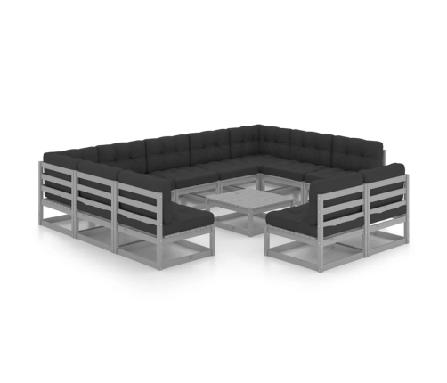 Set de muebles de jardín 12 pzas con cojines madera pino gris