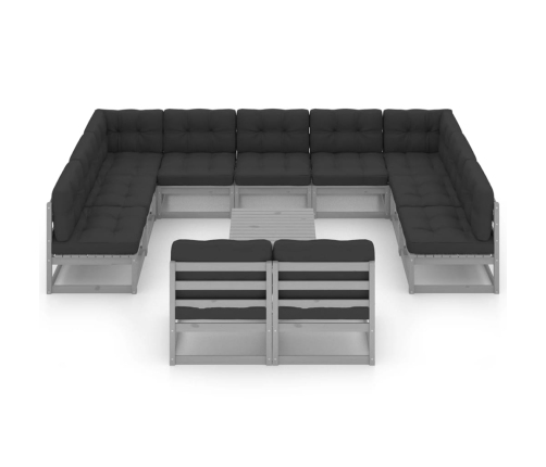 Set de muebles de jardín 12 pzas con cojines madera pino gris