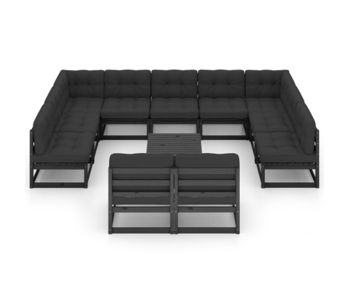 Set de muebles de jardín 12 pzas con cojines madera pino negro