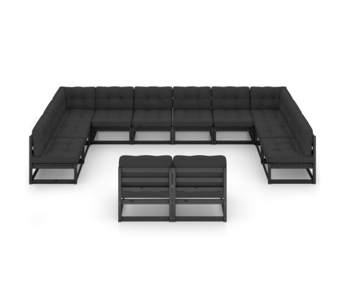 Set de muebles de jardín 12 pzas con cojines madera pino negro