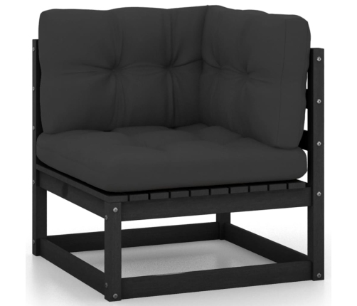Set de muebles de jardín 12 pzas con cojines madera pino negro