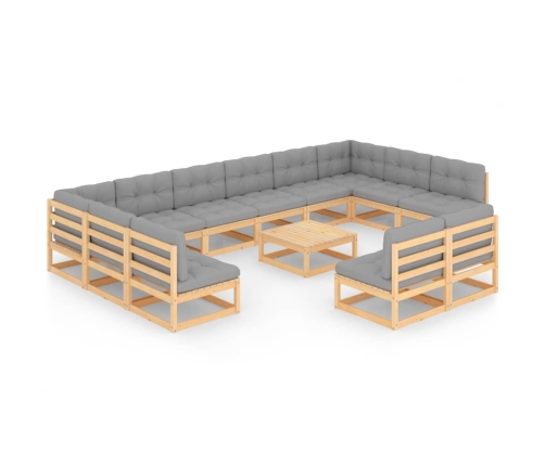 Juego de muebles de jardín 13 pzas y cojines madera maciza pino