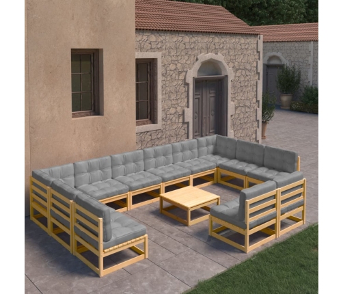 Juego de muebles de jardín 13 pzas y cojines madera maciza pino