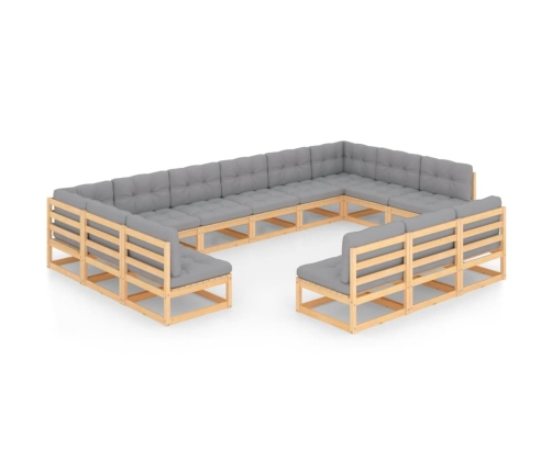 Juego de muebles de jardín 13 pzas y cojines madera maciza pino