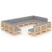 Juego de muebles de jardín 13 pzas y cojines madera maciza pino