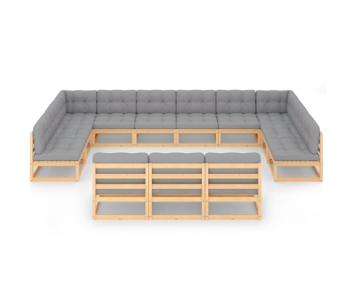 Juego de muebles de jardín 13 pzas y cojines madera maciza pino