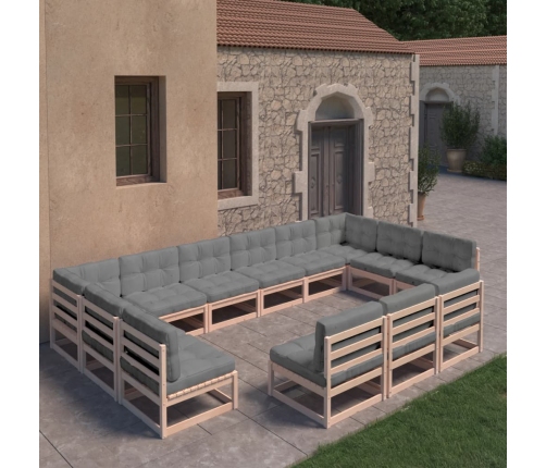 Juego de muebles de jardín 13 pzas y cojines madera maciza pino