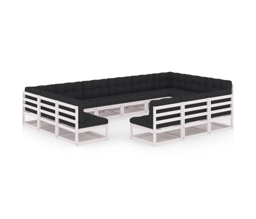 Set de muebles de jardín 13 pzas con cojines madera pino blanco