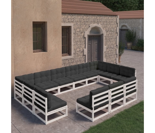 Set de muebles de jardín 13 pzas con cojines madera pino blanco