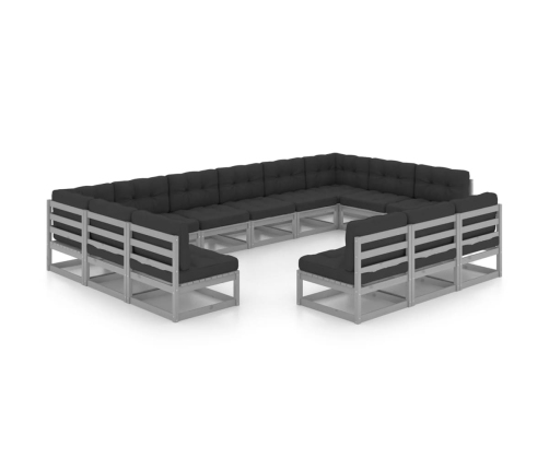 Set de muebles de jardín 13 pzas con cojines madera pino gris