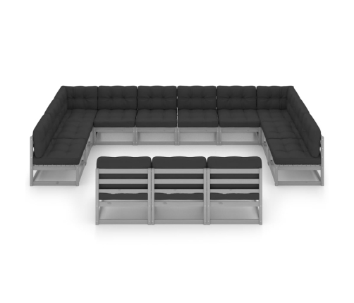 Set de muebles de jardín 13 pzas con cojines madera pino gris