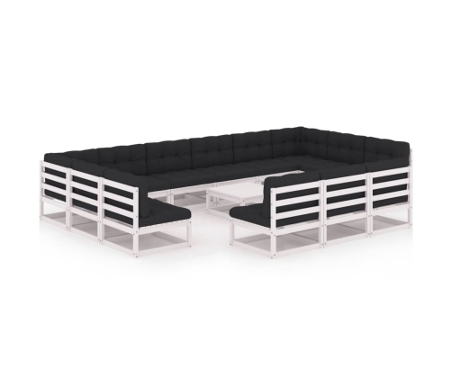 Set de muebles de jardín 14 pzas con cojines madera pino blanco