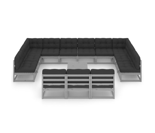 Set de muebles de jardín 14 pzas con cojines madera pino gris