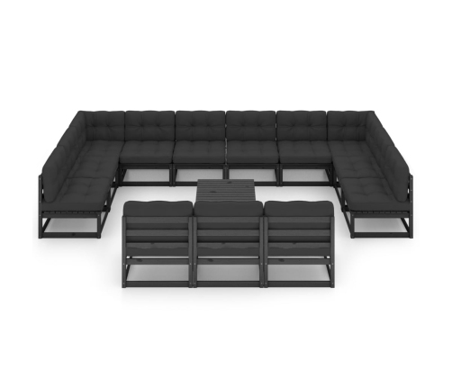 Set de muebles de jardín 14 pzas con cojines madera pino negro