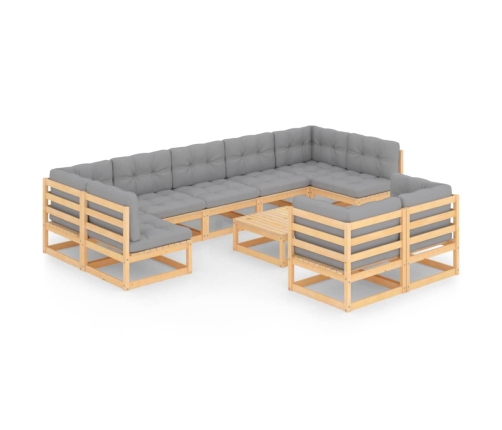 Juego de muebles de jardín 10 pzas y cojines madera maciza pino