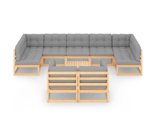 Juego de muebles de jardín 10 pzas y cojines madera maciza pino