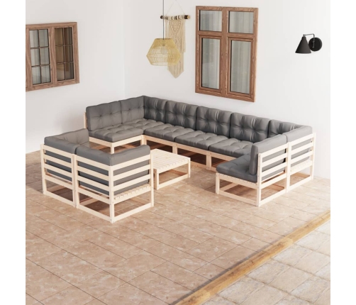Juego de muebles de jardín 10 pzas y cojines madera maciza pino