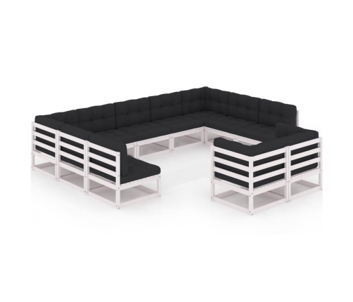 Set de muebles de jardín 11 pzas con cojines madera pino blanco